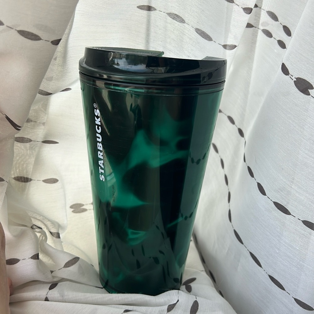 16oz Starbucks Dark Green Tortoise Tumbler with Lid